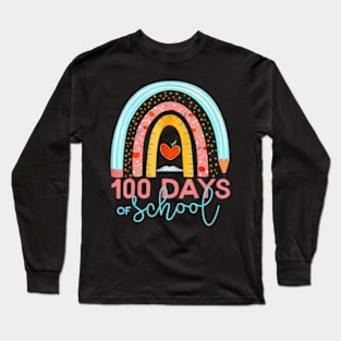 100Th Day Of School Teacher 100 Days Smarter Boho Rainbow Long Sleeve T-Shirt